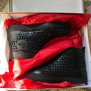CHRISTIAN LOUBOUTIN Louis Flat Calf Spike Hightop Sneakers